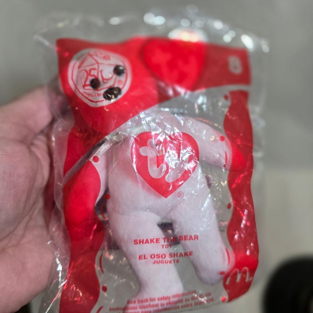 McDonalds Ty Beanie‎ Baby Shake the Bear Toy Red White Plush 2004 Sealed Bag